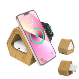 WEG-2201 Cargador inalámbrico MagSafe Bamboo 3 en 1 de 15 W